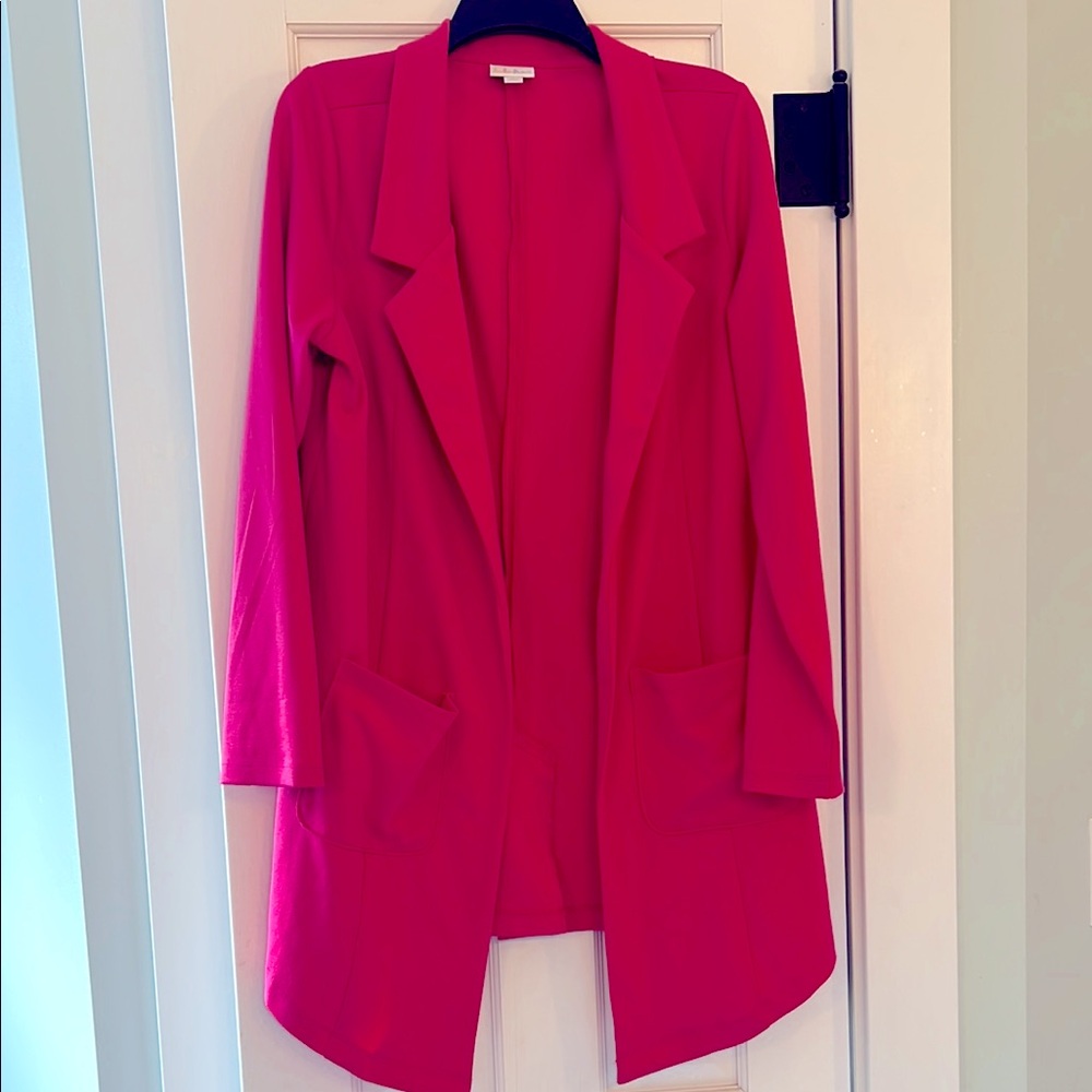Lularoe bright pink blazer, size large. Great condition.